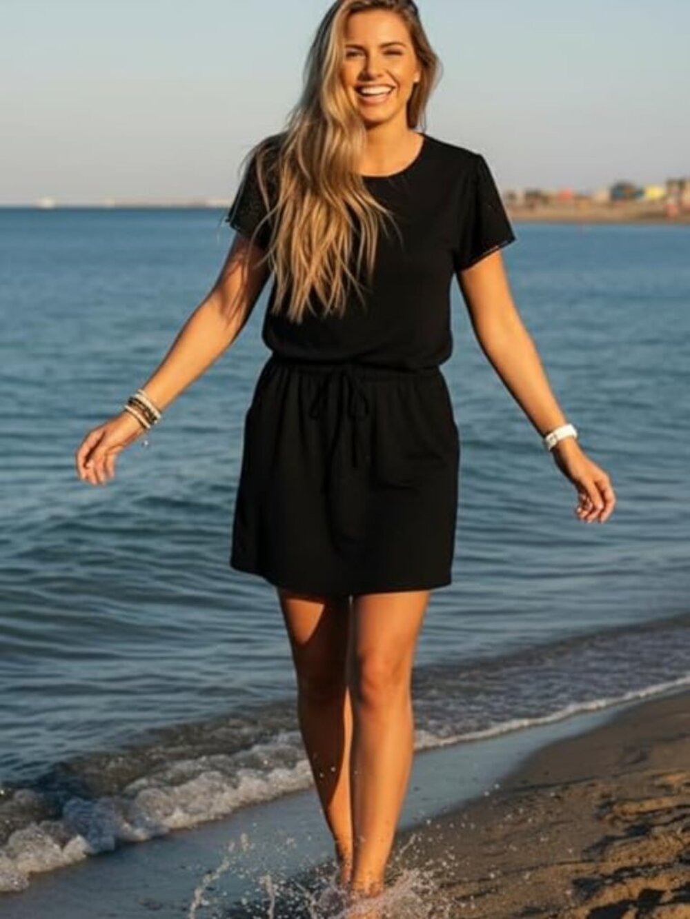 NEW Womens Summer Dress Tie Front Chic Mini Dress Romper SMALL 1229M Z4
